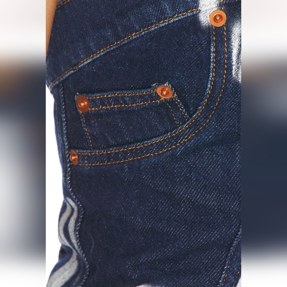 AREA Strapless Denim Dress -Hand Print Indigo Blue - Picture 9 of 10